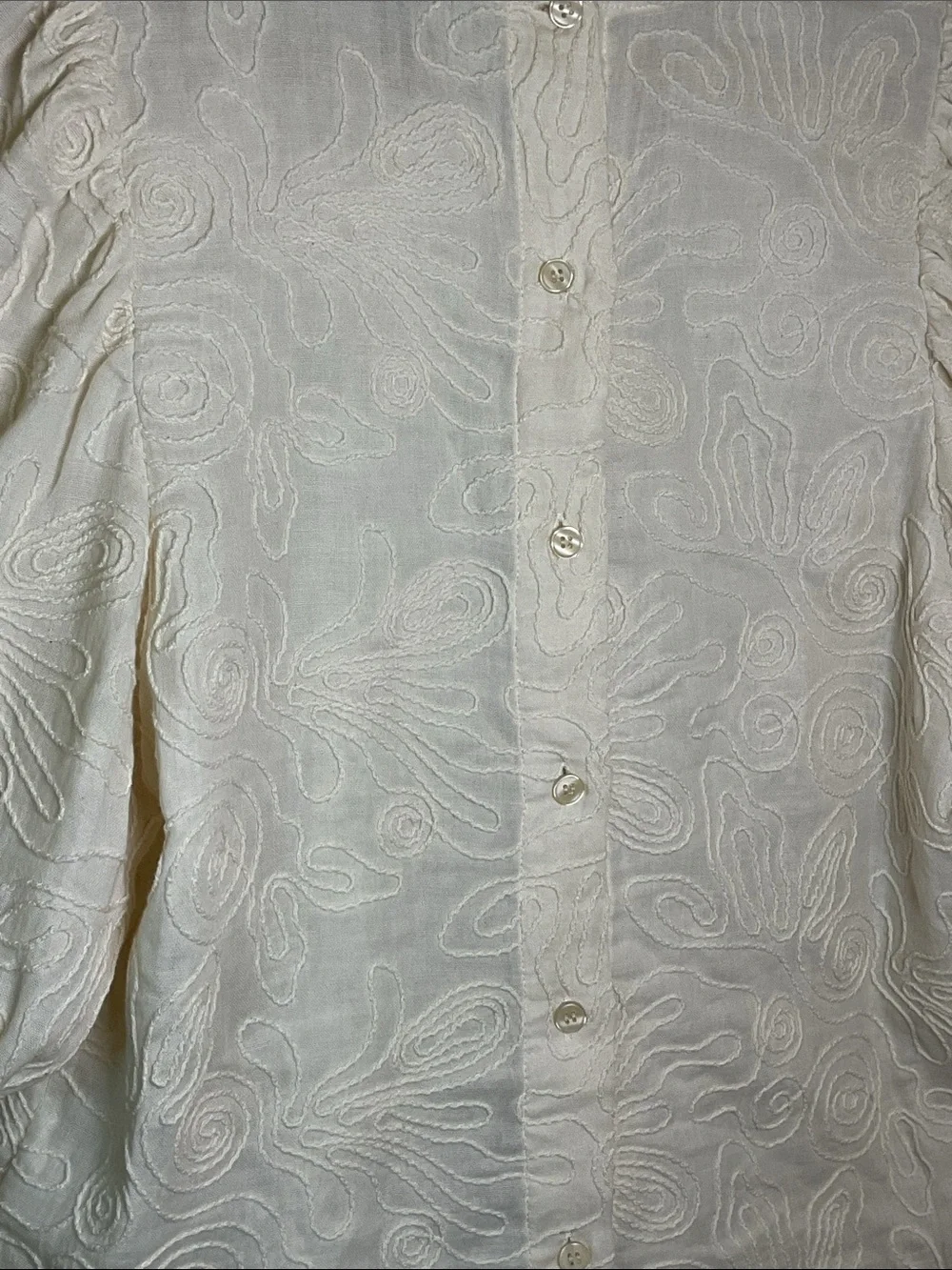 Zara Ivory Embroidered Puff Sleeve Blouse Size M